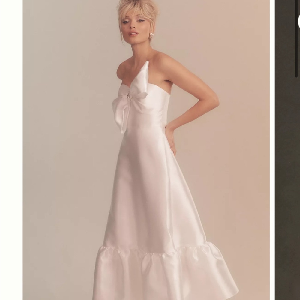 Anthropologie  White Satin Bow Dress